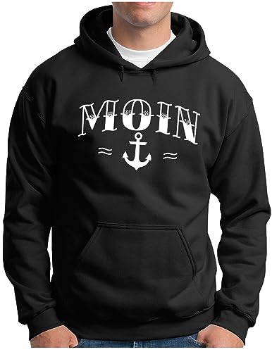 OM3® Moin mit Anker Hoodie - Herren - Spruch Slogan Nautical Norddeutsch Statement Plattdeutsch Norden - Kapuzen-Pullover Schwarz, 3XL von OM3