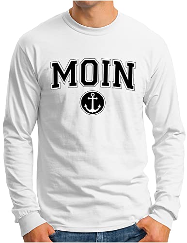 OM3® Moin mit Anker Langarm Shirt - Herren - College Style Slogan Meer Spruch Küste Ocean - Weiß, XL von OM3