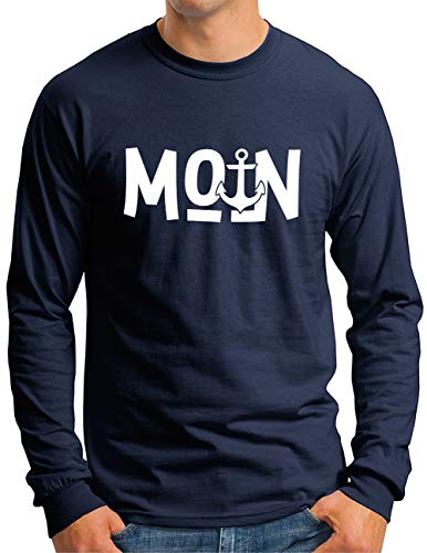 OM3® Moin mit Anker Langarm Shirt | Herren | Slogan Spruch See Meer Segeln Küste | Navy, M von OM3