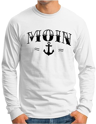 OM3® Moin mit Anker Langarm Shirt | Herren | Spruch Slogan Nautical Norddeutsch Statement Plattdeutsch Norden | Weiß, XL von OM3