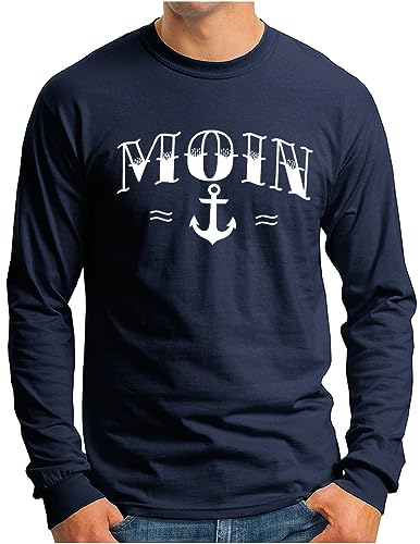 OM3® Moin mit Anker Langarm Shirt - Herren - Spruch Slogan Nautical Norddeutsch Statement Plattdeutsch Norden - Navy, XL von OM3