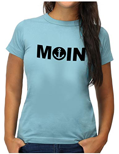 OM3® Moin mit Anker T-Shirt | Damen | Slogan Meer Spruch Küste Statement Norden | L, Hellblau von OM3