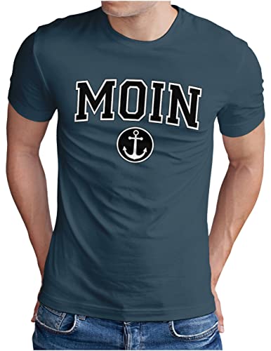 OM3® Moin mit Anker T-Shirt | Herren | College Style Slogan Meer Spruch Küste Ocean | Denim, XXL von OM3