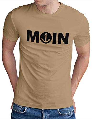 OM3® Moin mit Anker T-Shirt | Herren | Slogan Meer Spruch Küste Statement Norden | Khaki, 3XL von OM3