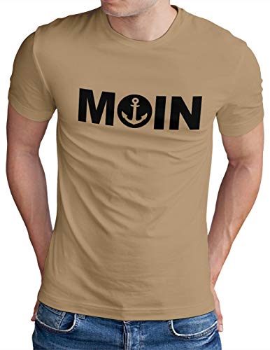 OM3® Moin mit Anker T-Shirt | Herren | Slogan Meer Spruch Küste Statement Norden | Khaki, XXL von OM3