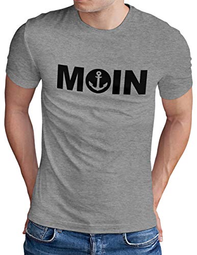 OM3® Moin mit Anker T-Shirt - Herren - Slogan Meer Spruch Küste Statement Norden - Grau Meliert, L von OM3