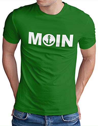 OM3® Moin mit Anker T-Shirt - Herren - Slogan Meer Spruch Küste Statement Norden - Grün-WS, XXL von OM3