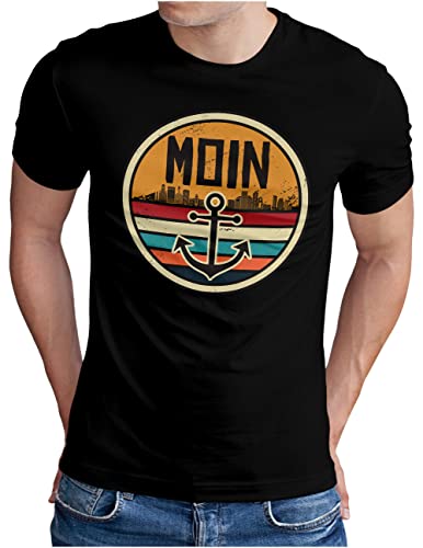 OM3® Moin mit Anker T-Shirt | Herren | Slogan Spruch Küste Meer Hafen Norden Badge Logo | Schwarz, 5XL von OM3