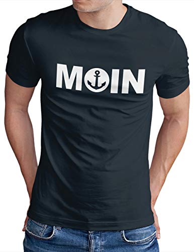 OM3® Moin mit Anker T-Shirt | Herren | Slogan Meer Spruch Küste Statement Norden | Navy, 4XL von OM3