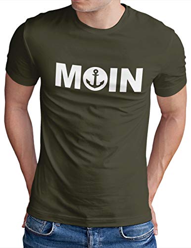 OM3® Moin mit Anker T-Shirt | Herren | Slogan Meer Spruch Küste Statement Norden | Oliv-WS, XXL von OM3