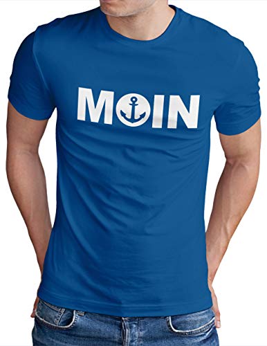 OM3® Moin mit Anker T-Shirt | Herren | Slogan Meer Spruch Küste Statement Norden | Royal Blau-WS, 4XL von OM3