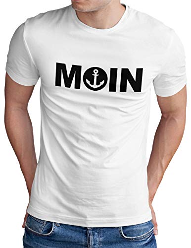 OM3® Moin mit Anker T-Shirt - Herren - Slogan Meer Spruch Küste Statement Norden - Weiß, M von OM3