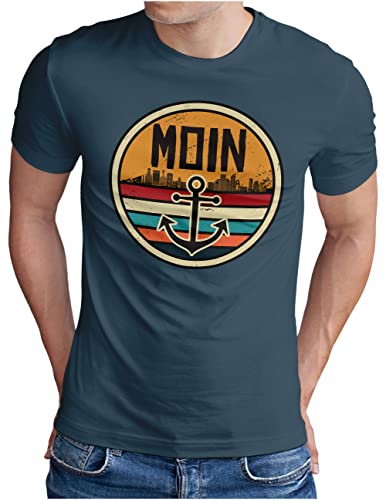 OM3® Moin mit Anker T-Shirt | Herren | Slogan Spruch Küste Meer Hafen Norden Badge Logo | Denim, L von OM3