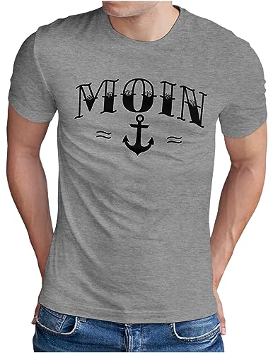 OM3® Moin mit Anker T-Shirt | Herren | Spruch Slogan Nautical Norddeutsch Statement Plattdeutsch Norden | Grau Meliert, L von OM3