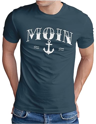 OM3® Moin mit Anker T-Shirt - Herren - Spruch Slogan Nautical Norddeutsch Statement Plattdeutsch Norden - Denim, 4XL von OM3