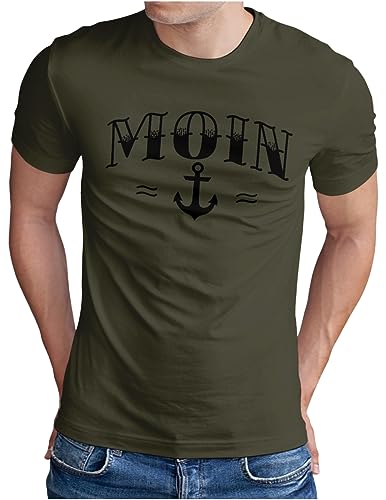 OM3® Moin mit Anker T-Shirt | Herren | Spruch Slogan Nautical Norddeutsch Statement Plattdeutsch Norden | Oliv-SW, 3XL von OM3