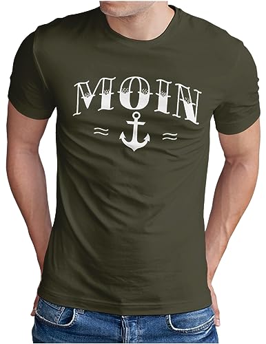 OM3® Moin mit Anker T-Shirt | Herren | Spruch Slogan Nautical Norddeutsch Statement Plattdeutsch Norden | Oliv-WS, XL von OM3