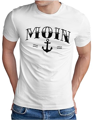 OM3® Moin mit Anker T-Shirt | Herren | Spruch Slogan Nautical Norddeutsch Statement Plattdeutsch Norden | Weiß, XL von OM3