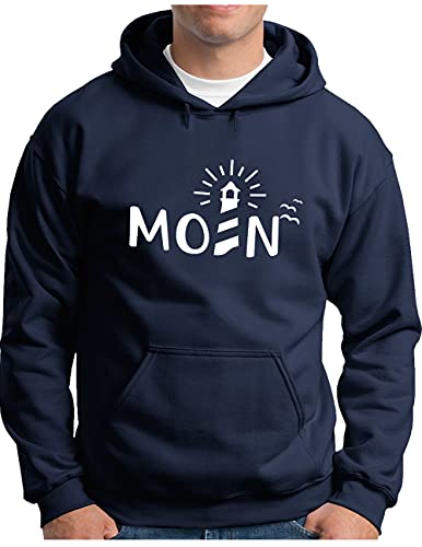 OM3® Moin mit Leuchtturm Hoodie | Herren | Slogan Spruch Küste Lighthouse Statement | Kapuzen-Pullover Navy, S von OM3