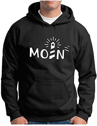 OM3® Moin mit Leuchtturm Hoodie - Herren - Slogan Spruch Küste Lighthouse Statement - Kapuzen-Pullover Schwarz, 4XL von OM3