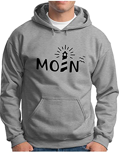 OM3® Moin mit Leuchtturm Hoodie | Herren | Slogan Spruch Küste Lighthouse Statement | Kapuzen-Pullover Grau Meliert, L von OM3