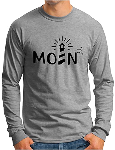 OM3® Moin mit Leuchtturm Langarm Shirt - Herren - Slogan Spruch Küste Lighthouse Statement - Grau Meliert, XXL von OM3