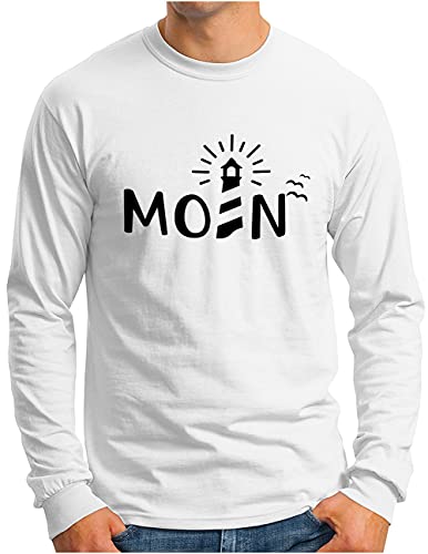 OM3® Moin mit Leuchtturm Langarm Shirt - Herren - Slogan Spruch Küste Lighthouse Statement - Weiß, L von OM3
