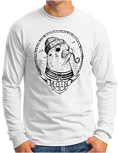OM3® Moin mit Seehund Langarm Shirt - Herren - Slogan Meer Robbe Küste Nautical - Weiß, 3XL von OM3
