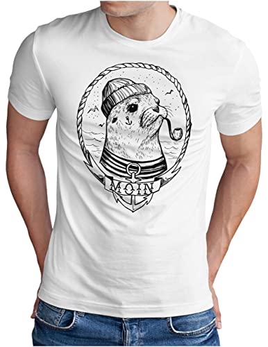 OM3® Moin mit Seehund T-Shirt | Herren | Slogan Meer Robbe Küste Nautical | Weiß, M von OM3