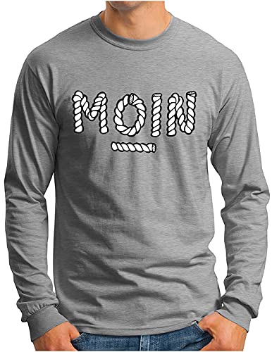 OM3® Moin mit Tau Langarm Shirt | Herren | Slogan Spruch Küste Bootsseil Seil | Grau Meliert, M von OM3