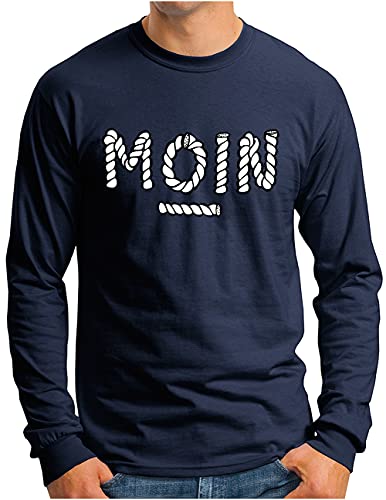 OM3® Moin mit Tau Langarm Shirt | Herren | Slogan Spruch Küste Bootsseil Seil | Navy, L von OM3