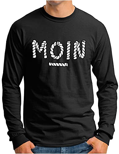 OM3® Moin mit Tau Langarm Shirt | Herren | Slogan Spruch Küste Bootsseil Seil | Schwarz, XXL von OM3