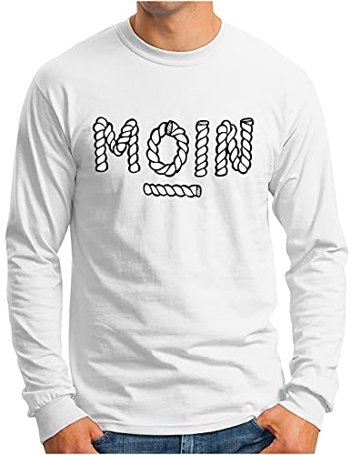 OM3® Moin mit Tau Langarm Shirt | Herren | Slogan Spruch Küste Bootsseil Seil | Weiß, 4XL von OM3