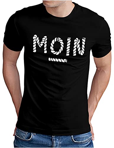 OM3® Moin mit Tau T-Shirt | Herren | Slogan Spruch Küste Bootsseil Seil | Schwarz, L von OM3