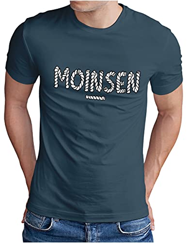 OM3® Moinsen mit Tau T-Shirt - Herren - Slogan Spruch Küste Bootsseil Seil - Denim, M von OM3