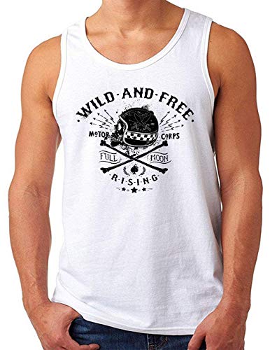 OM3® Motor-Racing-Skull Tank Top Shirt | Herren | Rockabilly Motorbike Biker | Weiß, 4XL von OM3