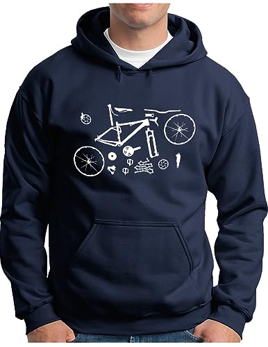 OM3® Mountain-Bike-Parts Hoodie | Herren | MTB Bicycle Fahrrad Teile Radsport Radfahrer | Kapuzen-Pullover Navy, L von OM3