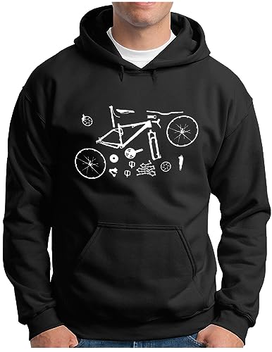 OM3® Mountain-Bike-Parts Hoodie | Herren | MTB Bicycle Fahrrad Teile Radsport Radfahrer | Kapuzen-Pullover Schwarz, L von OM3