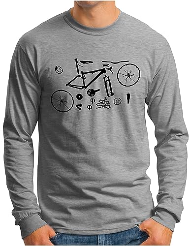 OM3® Mountain-Bike-Parts Langarm Shirt | Herren | MTB Bicycle Fahrrad Teile Radsport Radfahrer | Grau Meliert, L von OM3