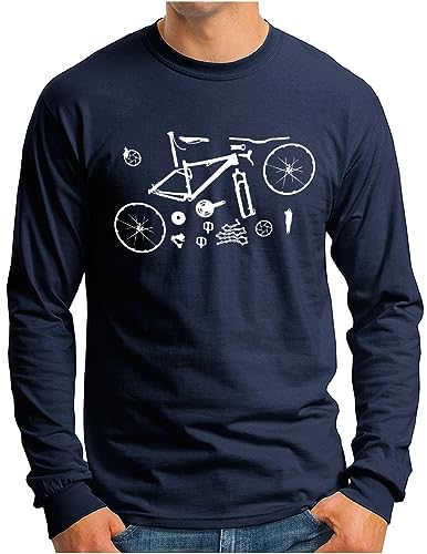 OM3® Mountain-Bike-Parts Langarm Shirt | Herren | MTB Bicycle Fahrrad Teile Radsport Radfahrer | Navy, L von OM3