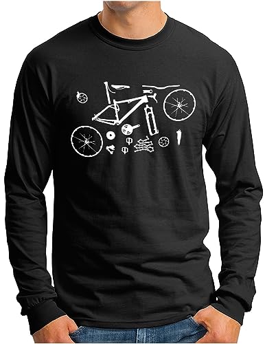 OM3® Mountain-Bike-Parts Langarm Shirt | Herren | MTB Bicycle Fahrrad Teile Radsport Radfahrer | Schwarz, XXL von OM3