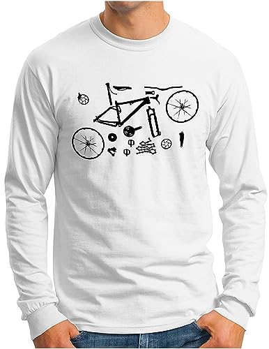 OM3® Mountain-Bike-Parts Langarm Shirt | Herren | MTB Bicycle Fahrrad Teile Radsport Radfahrer | Weiß, L von OM3