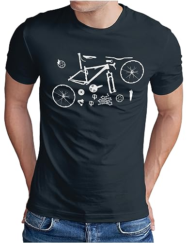 OM3® Mountain-Bike-Parts T-Shirt | Herren | MTB Bicycle Fahrrad Teile Radsport Radfahrer | Navy, M von OM3