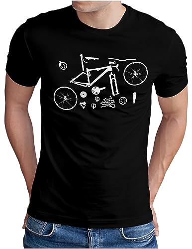 OM3® Mountain-Bike-Parts T-Shirt - Herren - MTB Bicycle Fahrrad Teile Radsport Radfahrer - Schwarz, 3XL von OM3
