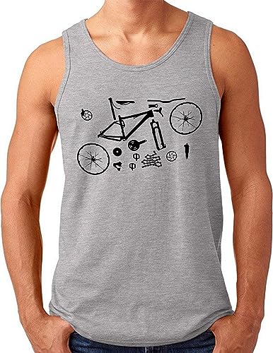 OM3® Mountain-Bike-Parts Tank Top Shirt | Herren | MTB Bicycle Fahrrad Teile Radsport Radfahrer | Grau Meliert, 4XL von OM3