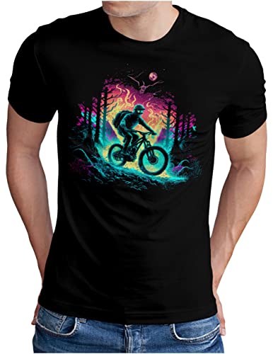 OM3® Mountain Bike T-Shirt mit Fahrrad | Herren | Bicycle Biking Mystic Night MTB | Schwarz, M von OM3