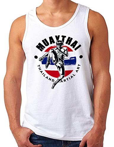 OM3® Muay-Thai Fighter Tank Top Shirt | Herren | Thailand Martial Arts Fight Boxing Club | Weiß, 4XL von OM3