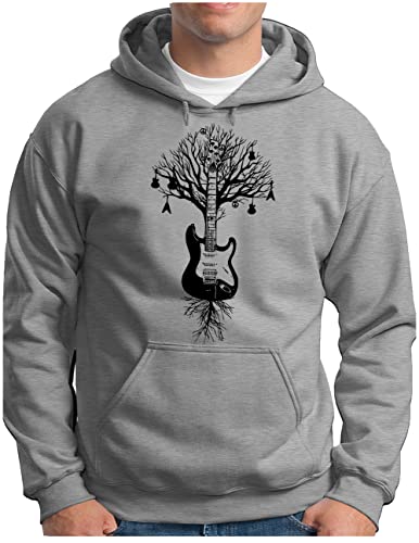 OM3® Musik Baum Gitarre Hoodie | Herren | Guitar Tree Roots Musiker | Kapuzen-Pullover Grau Meliert, L von OM3