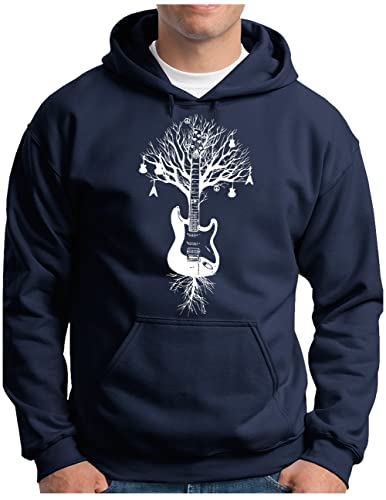 OM3® Musik Baum Gitarre Hoodie | Herren | Guitar Tree Roots Musiker | Kapuzen-Pullover Navy, 4XL von OM3