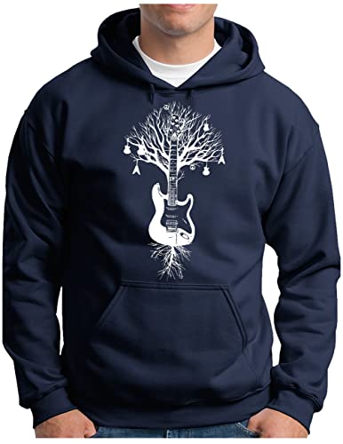 OM3® Musik Baum Gitarre Hoodie | Herren | Guitar Tree Roots Musiker | Kapuzen-Pullover Navy, M von OM3